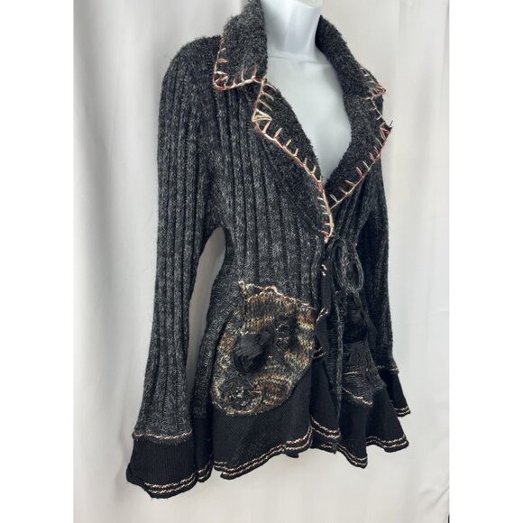 Forla Paris Wool Blend Cardigan Sweater Black Womens M - Picture 4 of 8
